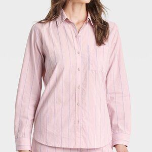 Long Sleeve Collared Button-Down Shirt - Pink/Blue Striped S